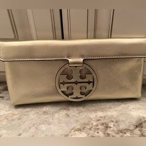 Tory Burch Miller metallic clutch